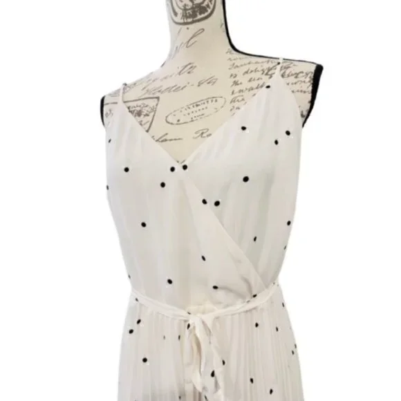 NWT Loft PIN UP Dress Ivory Black Polka Dot Accordion Pleated Midi Size 10  Swing - threedaughtersproperties.com